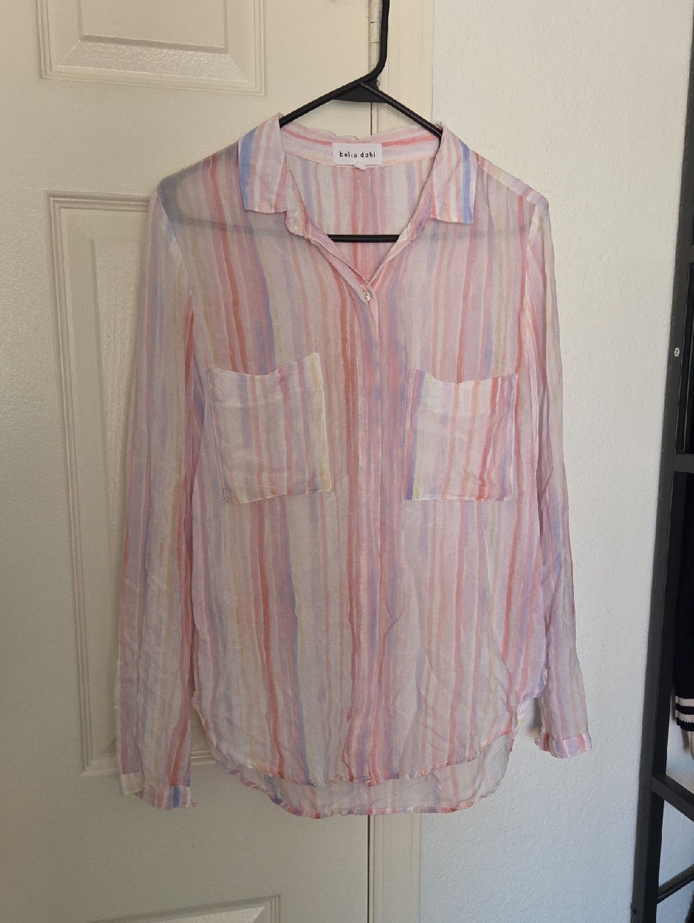 Bella Dahl Pastel Striped Sheer Button-Up Blouse Medium